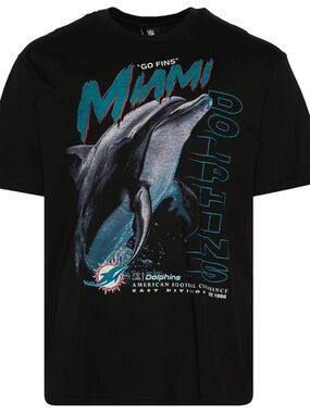 NFL Miami Dolphins Black Graphic Swim Tee with Teal Accents